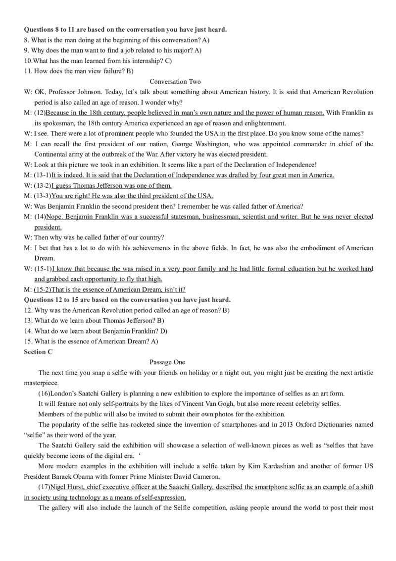 版本一四级模拟5答案解析_大学英语四级+六级_四级真题_四级密押试卷_新四级模拟卷全10套_版本一四级模拟卷_版本一四级模拟5