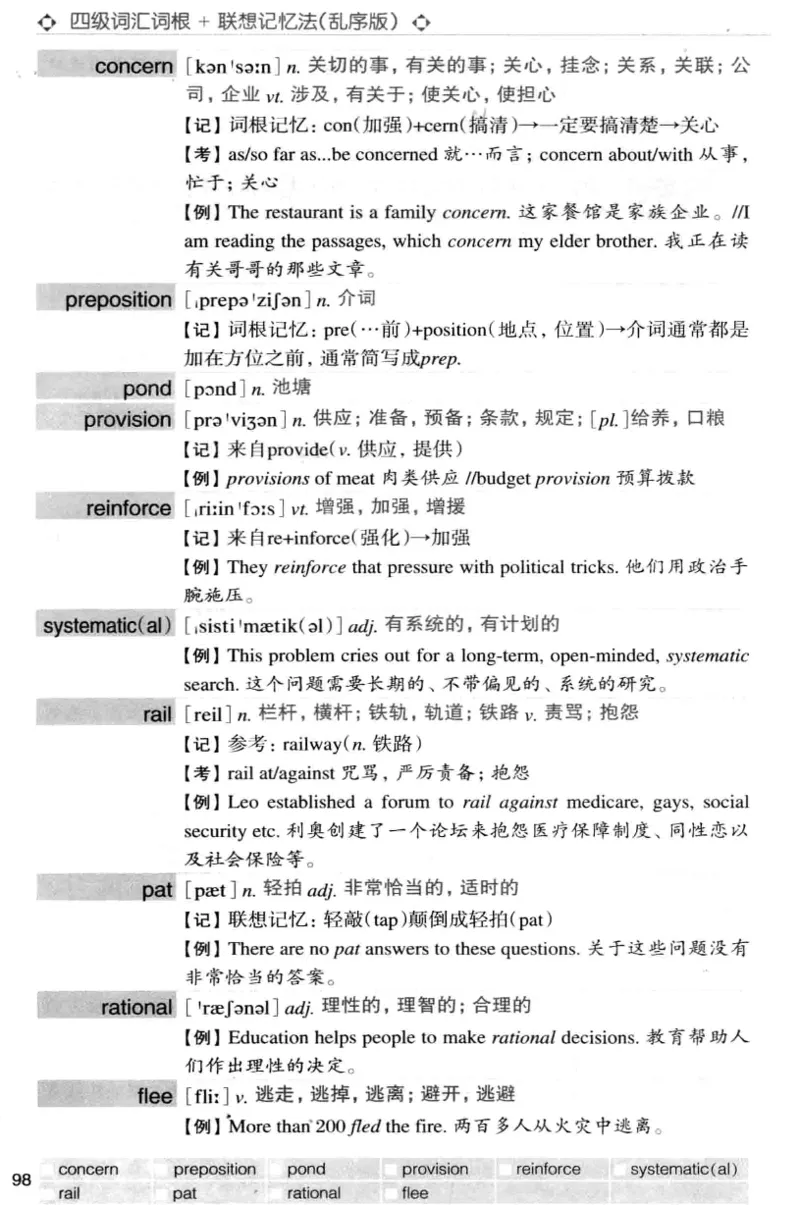 四级词汇词根+联想记忆法（乱序）_大学英语四级+六级_四级真题_四级词汇（乱序）