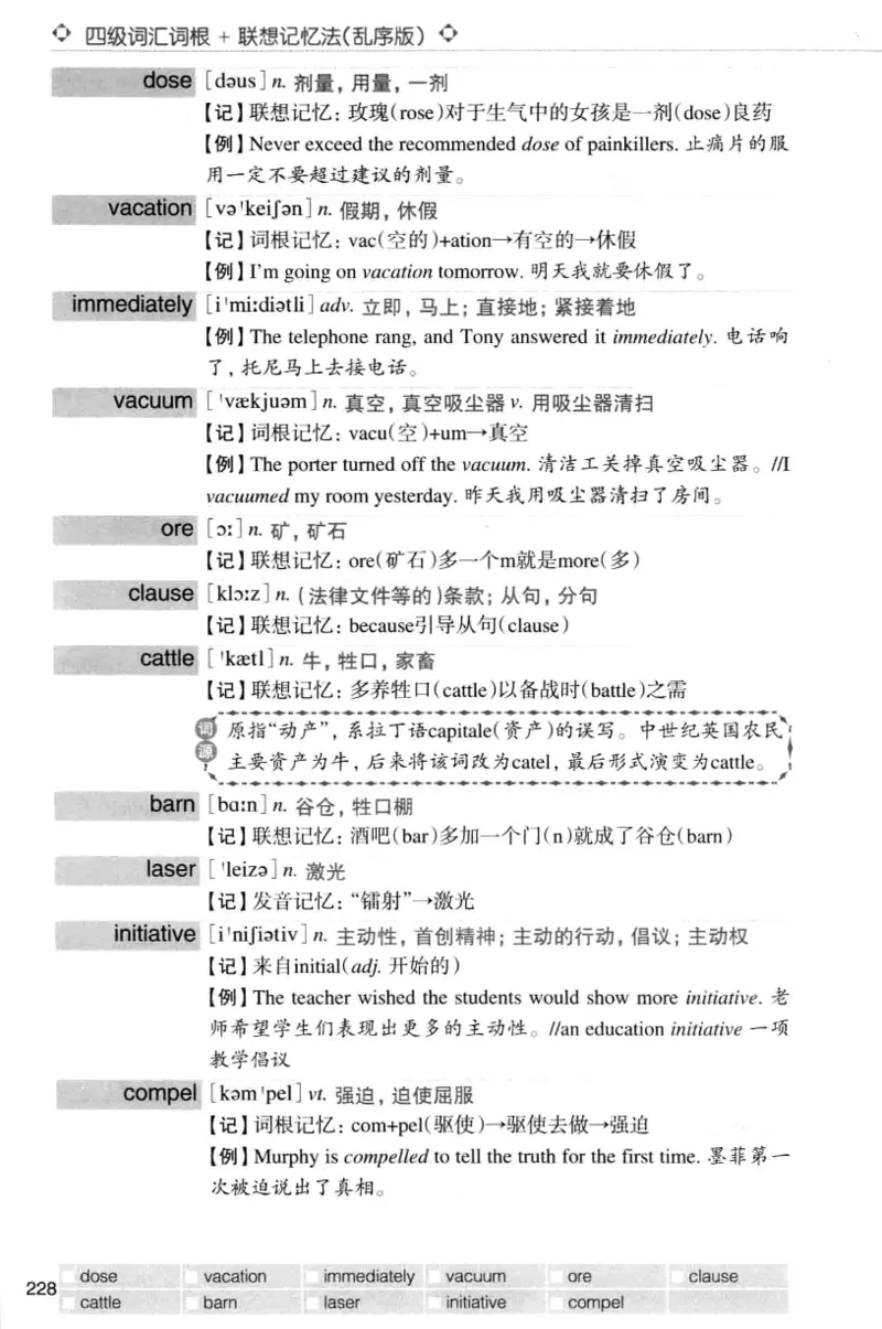 四级词汇词根+联想记忆法（乱序）_大学英语四级+六级_四级真题_四级词汇（乱序）