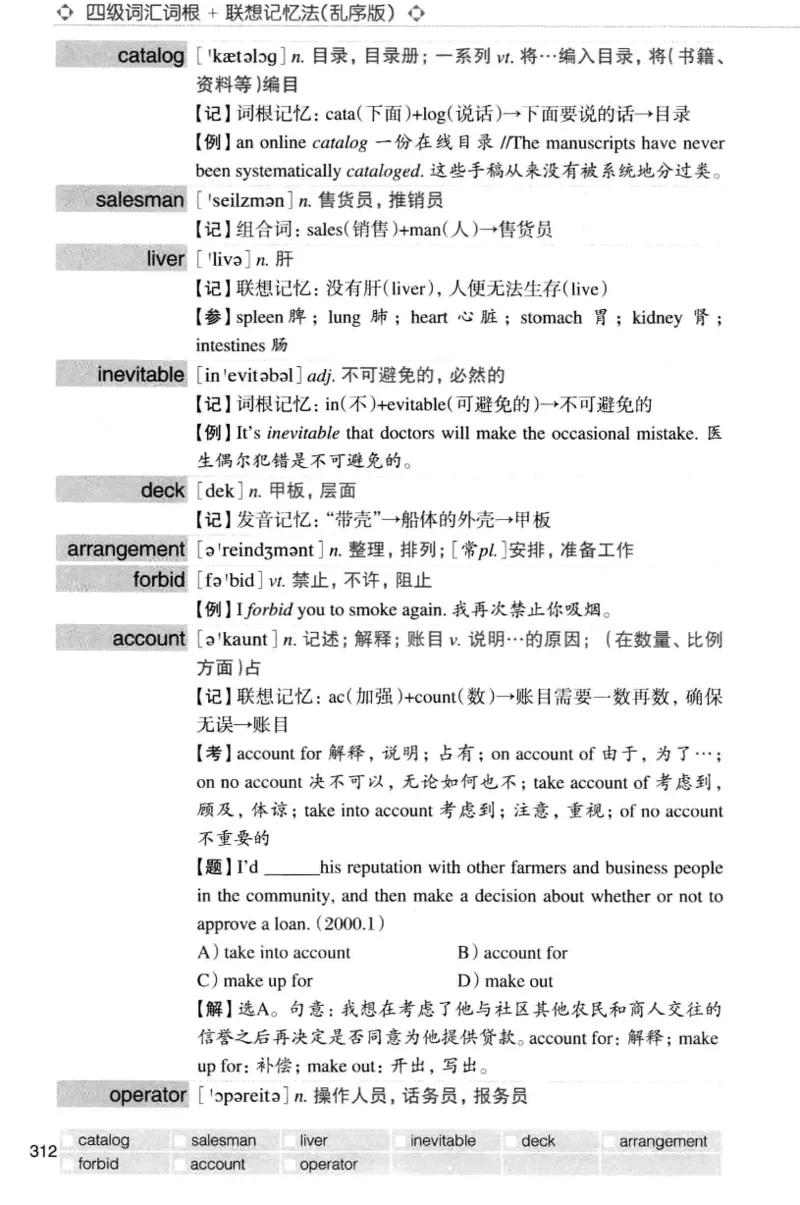 四级词汇词根+联想记忆法（乱序）_大学英语四级+六级_四级真题_四级词汇（乱序）