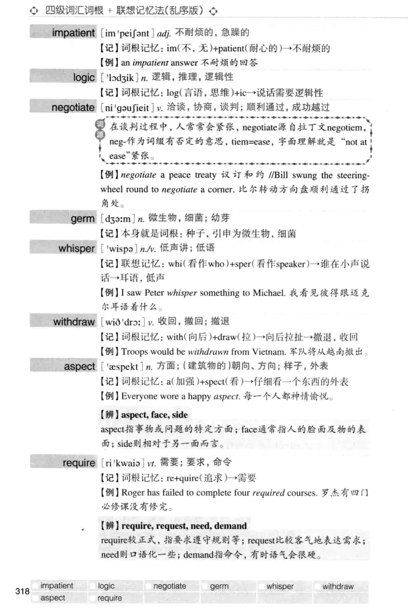 四级词汇词根+联想记忆法（乱序）_大学英语四级+六级_四级真题_四级词汇（乱序）