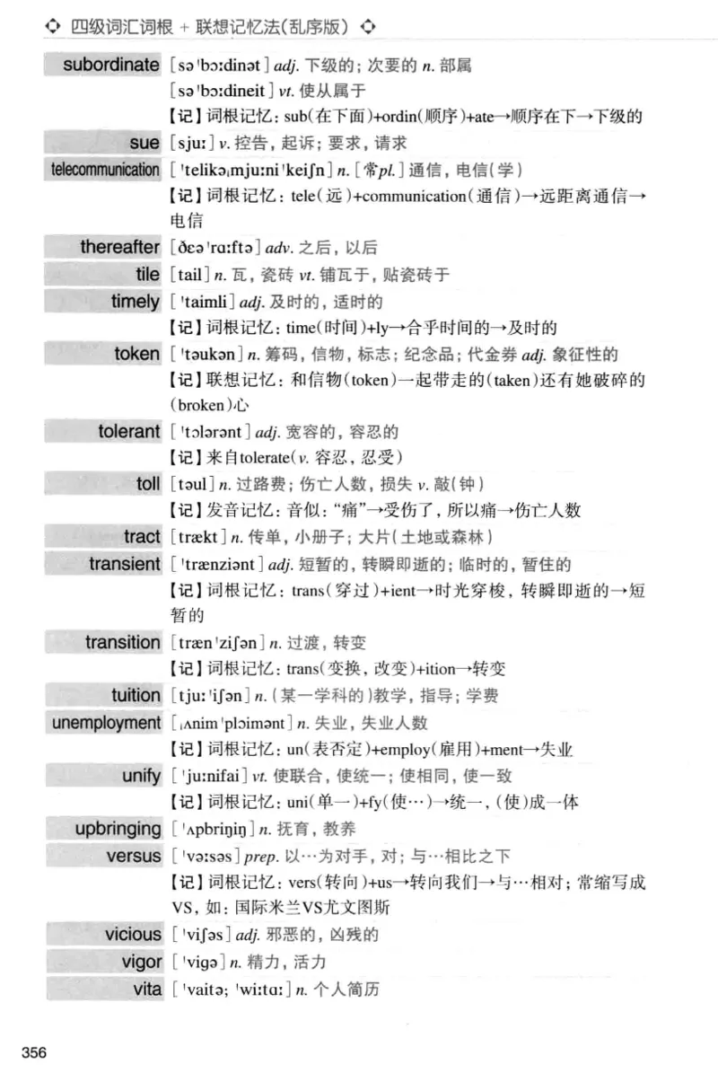 四级词汇词根+联想记忆法（乱序）_大学英语四级+六级_四级真题_四级词汇（乱序）