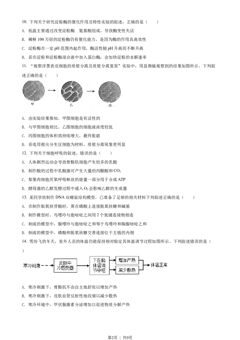 2022年高考生物试卷（浙江）（6月）（空白卷）_生物历年高考真题_新&middot;Word版2008-2025&middot;高考生物真题_生物（按试卷类型分类）2008-2025_自主命题卷&middot;生物（2008-2025）