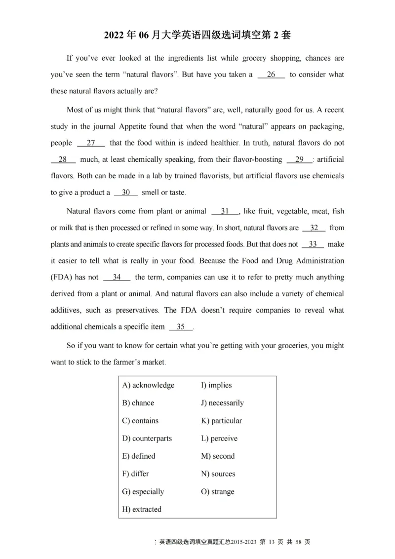 四级选词填空真题2015-2023.12_大学英语四级+六级_四级真题_专项_四级选词填空