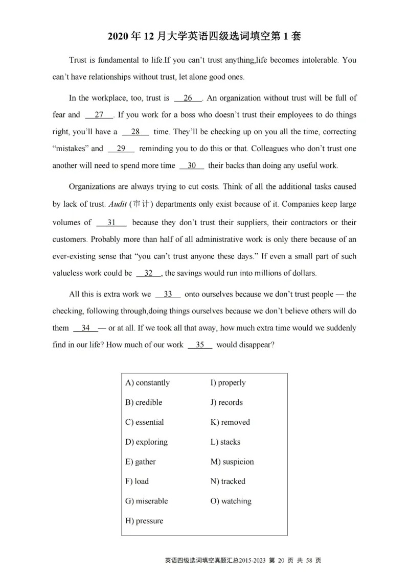 四级选词填空真题2015-2023.12_大学英语四级+六级_四级真题_专项_四级选词填空