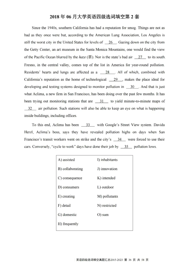 四级选词填空真题2015-2023.12_大学英语四级+六级_四级真题_专项_四级选词填空