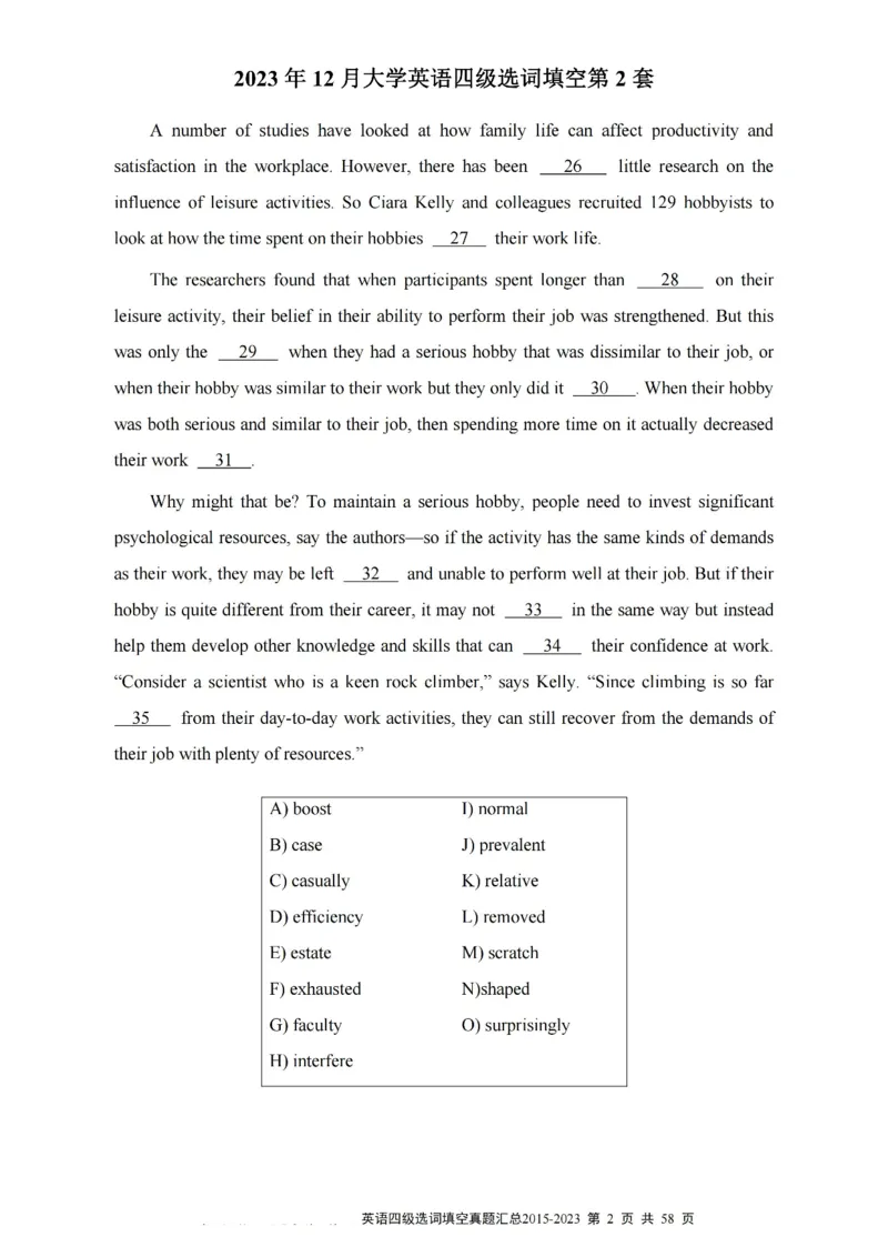 四级选词填空真题2015-2023.12_大学英语四级+六级_四级真题_专项_四级选词填空