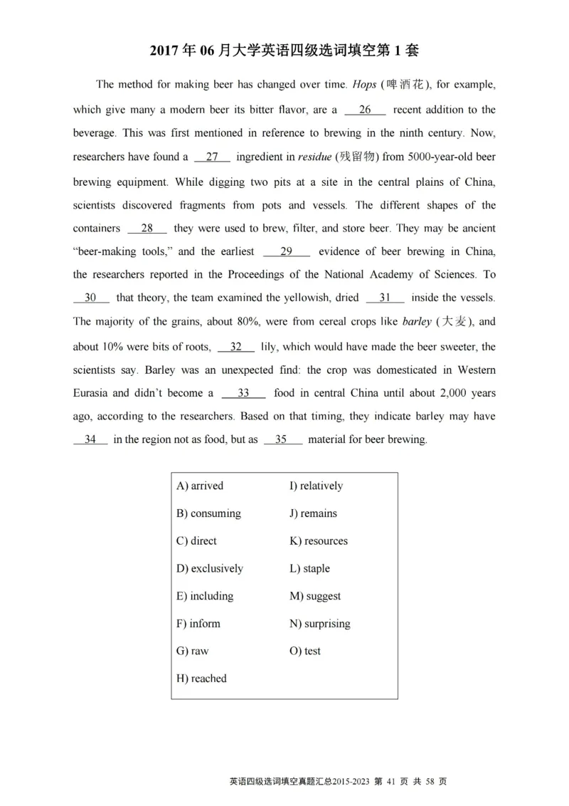 四级选词填空真题2015-2023.12_大学英语四级+六级_四级真题_专项_四级选词填空