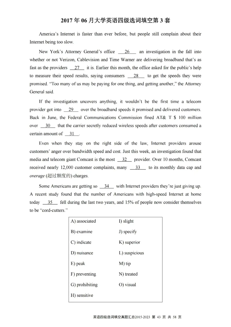 四级选词填空真题2015-2023.12_大学英语四级+六级_四级真题_专项_四级选词填空