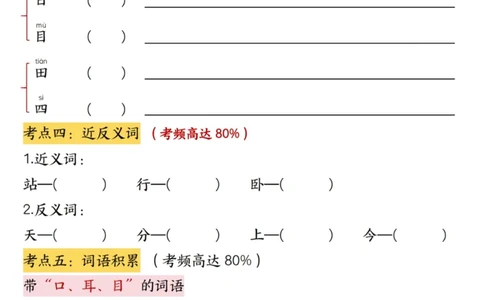 _新版一年级上册语文第一单元高频考点梳理_一到六小学晨读晚默晨诵晚读_24秋一年级上册各类资料(小纸条知识点默写单)