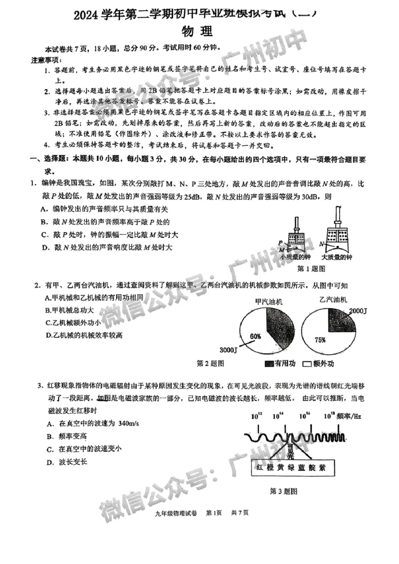 2025南沙区中考二模物理试题_广州九上月考+期中+期末+一模二模+中考真题_2025中考二模
