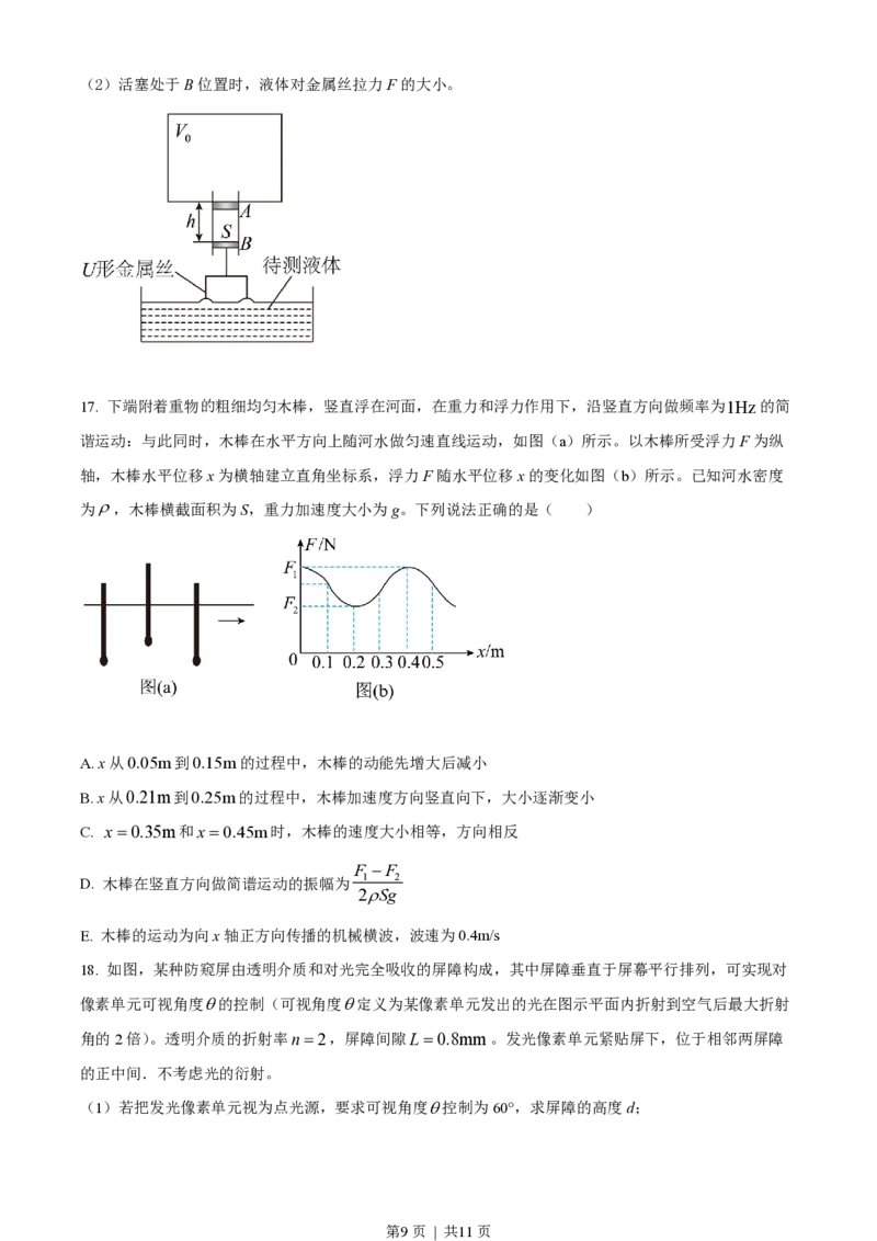 2022年高考物理试卷（湖南）（空白卷）_物理历年高考真题_新&middot;PDF版2008-2025&middot;高考物理真题_物理（按试卷类型分类）2008-2025_自主命题卷&middot;物理（2008-2025）_湖南自主命题&middot;物理（2021-2025）