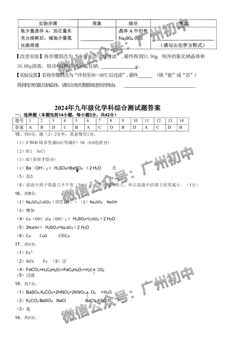 2024番禺区中考一模化学试题答案解析_广州九上月考+期中+期末+一模二模+中考真题_广州2024年中考一模_番禺区
