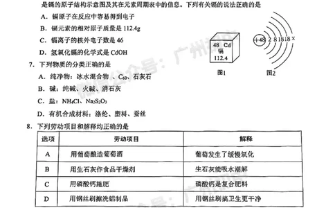2025白云区中考一模化学试题_广州九上月考+期中+期末+一模二模+中考真题_广州2025年中考一模_2025年11区中考一模_白云区
