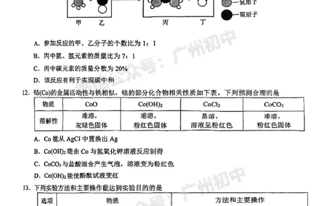 2025白云区中考一模化学试题_广州九上月考+期中+期末+一模二模+中考真题_广州2025年中考一模_2025年11区中考一模_白云区