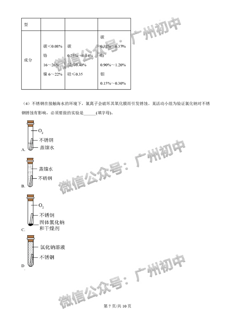 2025荔湾区中考一模化学试题_广州九上月考+期中+期末+一模二模+中考真题_广州2025年中考一模_2025年11区中考一模_荔湾区