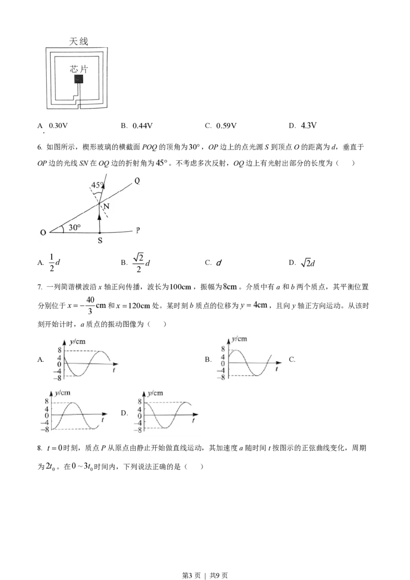 2023年高考物理试卷（湖北自主命题）（空白卷）_物理历年高考真题_新&middot;PDF版2008-2025&middot;高考物理真题_物理（按省份分类）2008-2025_2008-2025&middot;（湖北）物理高考真题