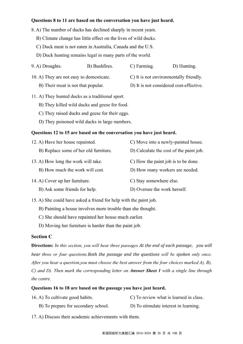 四级听力真题2016-2024_大学英语四级+六级_四级真题_专项_四级听力专项