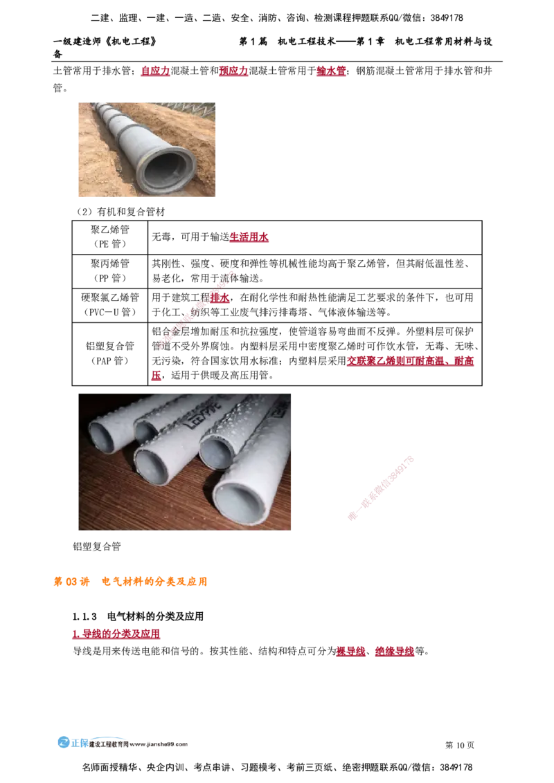第1章　机电工程常用材料与设备_2026年一级建造师_2026年一建机电_2025年一建机电SVIP_02-基础精讲✿高端面授✿深度强化_04-机电《基础精讲班》康仁杰JG_讲义