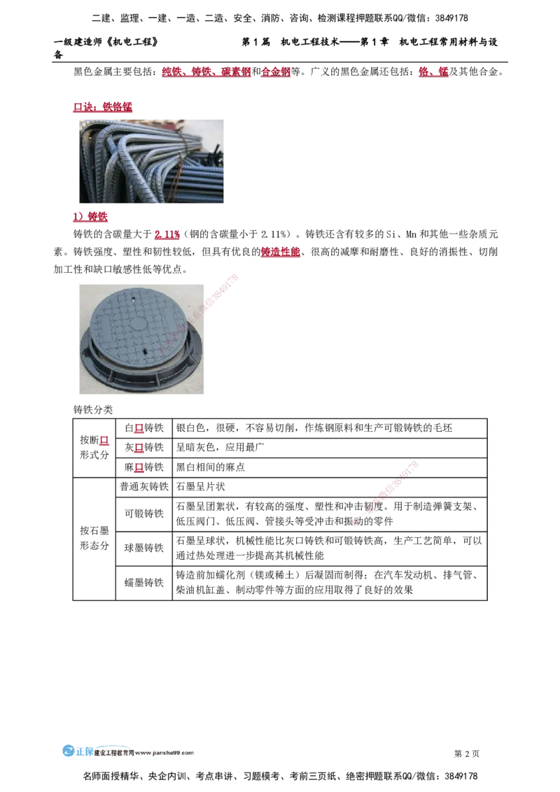 第1章　机电工程常用材料与设备_2026年一级建造师_2026年一建机电_2025年一建机电SVIP_02-基础精讲✿高端面授✿深度强化_04-机电《基础精讲班》康仁杰JG_讲义