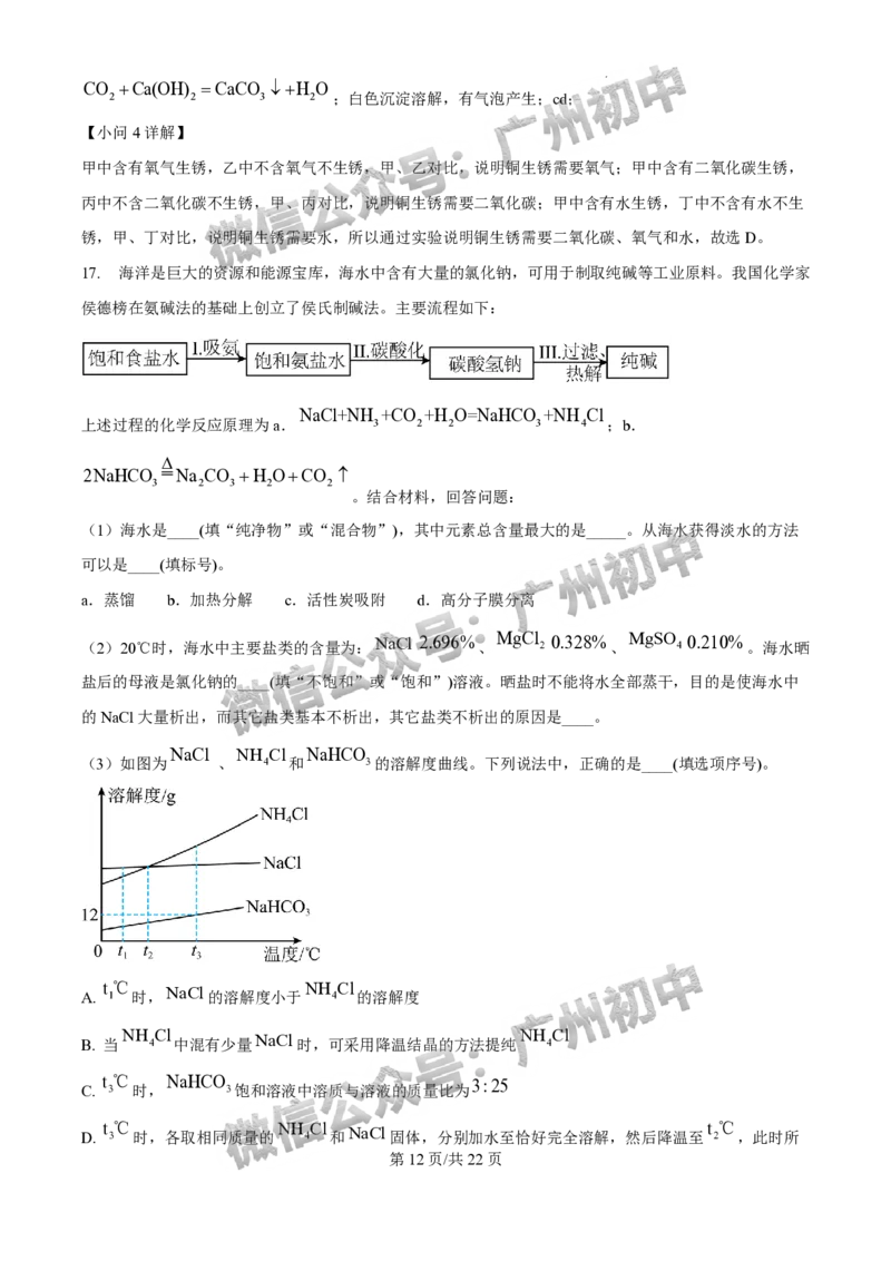 2025广州外国语学校中考二模化学试题（答案解析）_广州九上月考+期中+期末+一模二模+中考真题_2025中考二模