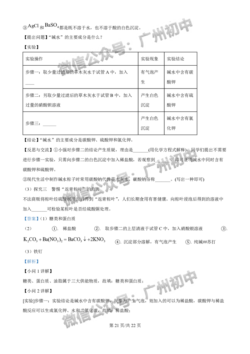 2025广州外国语学校中考二模化学试题（答案解析）_广州九上月考+期中+期末+一模二模+中考真题_2025中考二模
