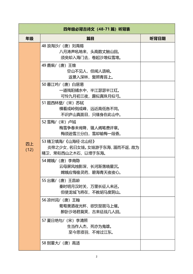 菜单2：四年级&ldquo;必背古诗文打卡本&rdquo;（郭学萍）_2025国庆节特色创意作业_2024国庆节特色创意语文作业设计_四上国庆节&ldquo;作业菜单&rdquo;（郭学萍）