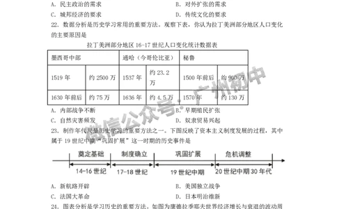 2025广州市第六中学中考二模历史试题_广州九上月考+期中+期末+一模二模+中考真题_2025中考二模