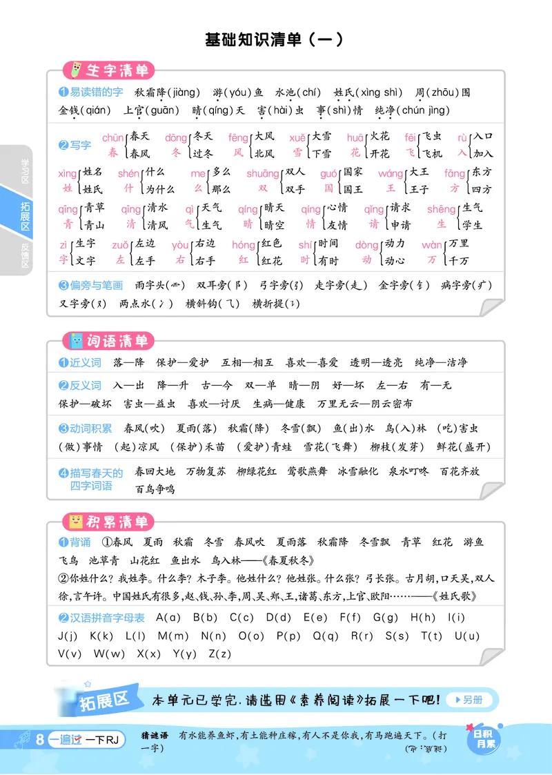 《一遍过》24春语文1年级下册（RJ）_一年级上下册资料_小学一年级学习资料-25年更新版_1-02、小学一年级语文下册_3-6-2-2、练习题、作业、专项、试卷_部编（人教）版_电子册类