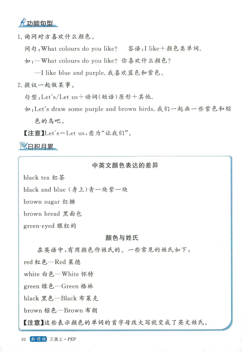 知识梳理英语3_《优翼新领程》25秋英语3年级上册（人教PEP）