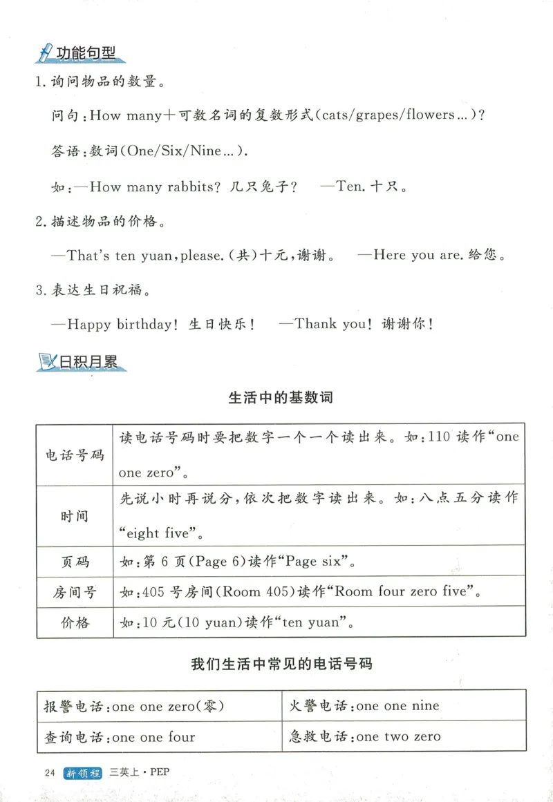 知识梳理英语3_《优翼新领程》25秋英语3年级上册（人教PEP）