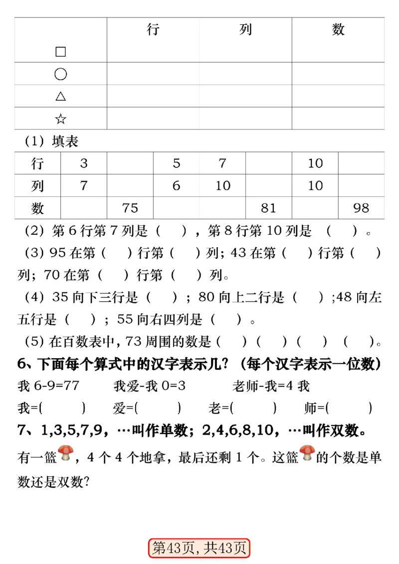 4.2一年级数学下册100以内易错易混专项练习（无答案）_一年级上下册资料_小学一年级学习资料-25年更新版_1-04、小学一年级数学下册_1-4-2、练习题、作业、试题、试卷_通用
