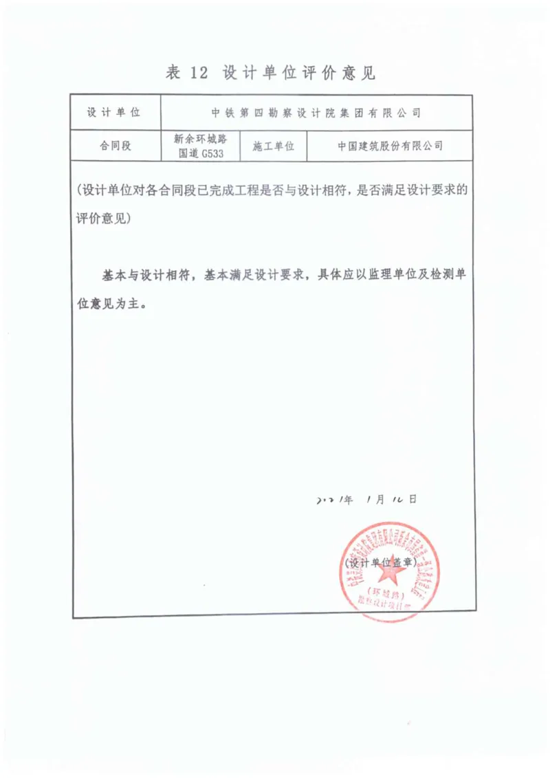 3、设计单位评价意见_2021-2023年优秀施组方案_施工组织设计_施组11-新余环城路项目施工组织设计_交工验收记录_G533