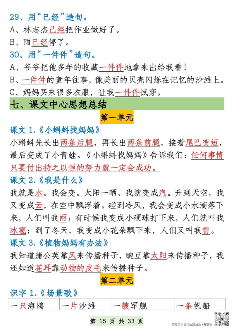 8.27一升二语文暑假预习知识汇总_二年级上下册资料_二年级上册小红书同款资料_二年级