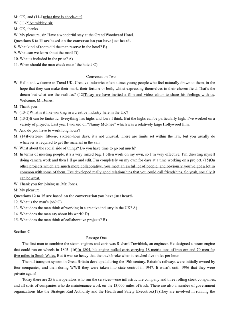 版本一四级模拟3答案解析_大学英语四级+六级_四级真题_四级密押试卷_新四级模拟卷全10套_版本一四级模拟卷_版本一四级模拟3