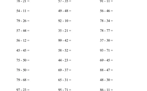 ▲口算题（两位数减两位数）连打版_小学数学口算计算速算练习1（1-6）题目类型全_三年级_口算3年级上册14000题_3上口算题(两位数减两位数900题