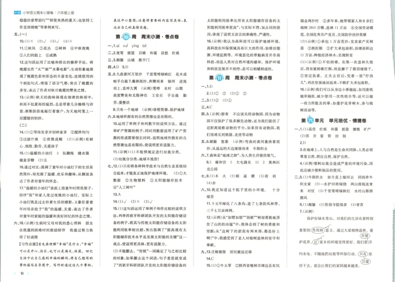 答案_一本周末小测卷语文6上
