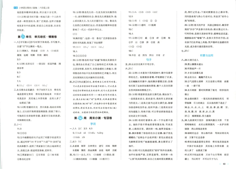 答案_一本周末小测卷语文6上