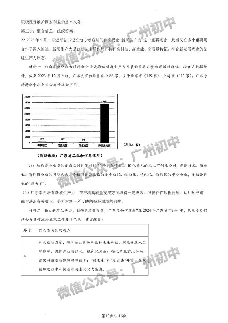 2024南沙区中考一模道德与法治试题答案解析_广州九上月考+期中+期末+一模二模+中考真题_广州2024年中考一模_南沙区