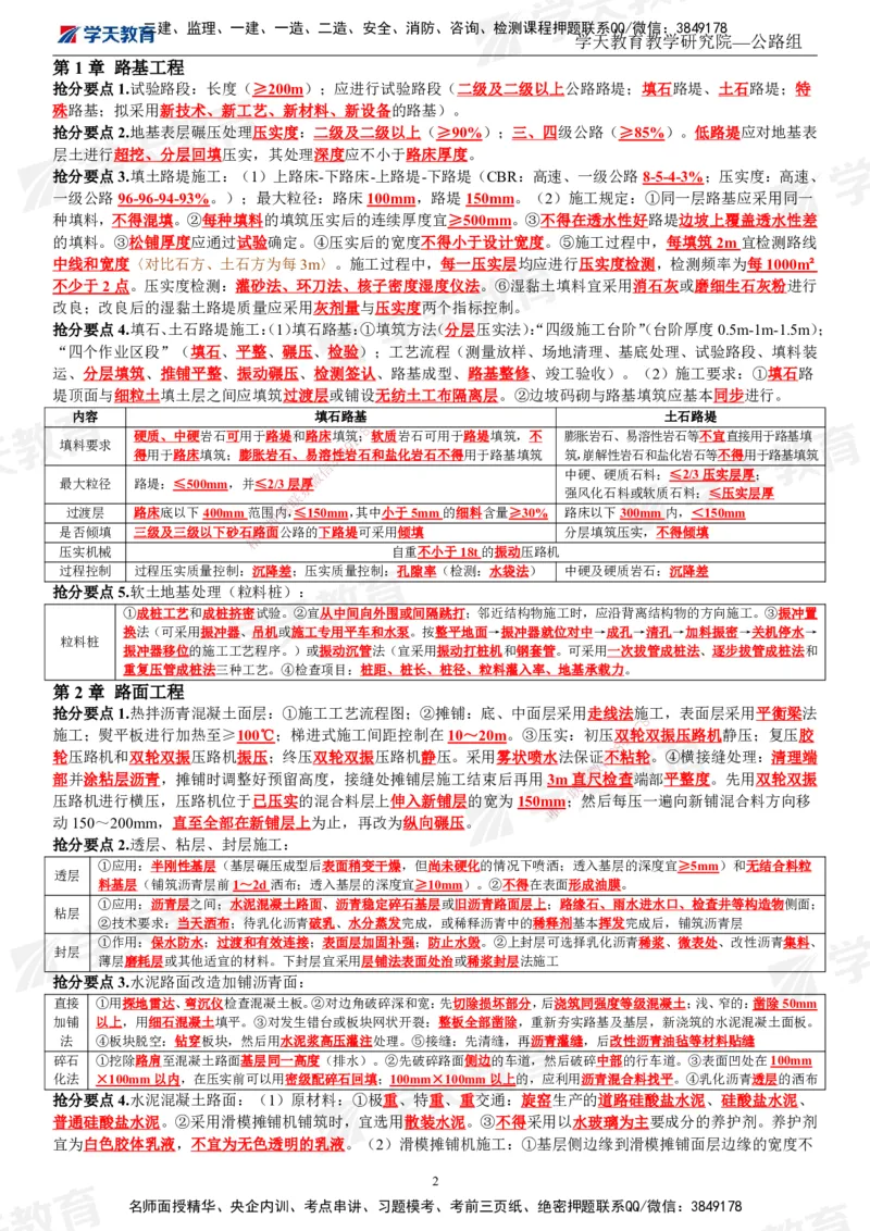 XT-公路-考前3页纸_2026年一级建造师_2026年一建公路_2025年一建公路SVIP_05-考前密训✿央企特训✿机构普押_41-公路《考前三页纸》XT