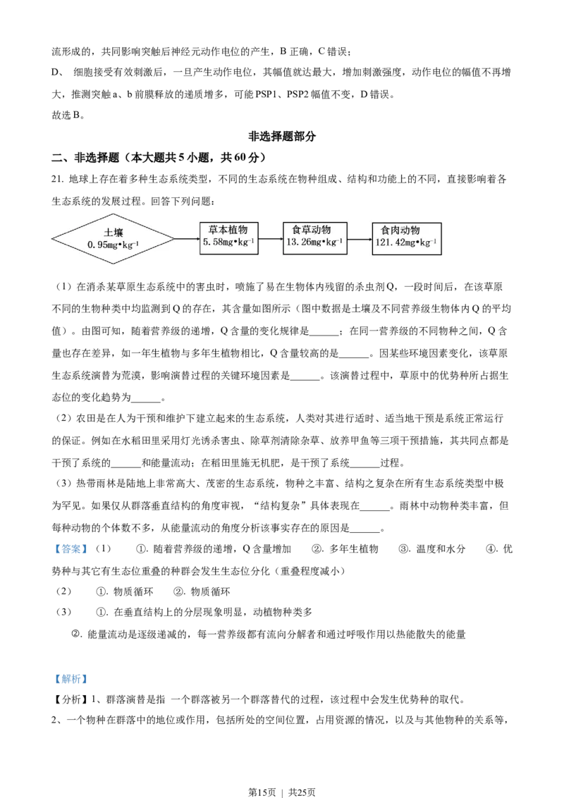 2023年高考生物试卷（浙江）（6月）（解析卷）_生物历年高考真题_新&middot;Word版2008-2025&middot;高考生物真题_生物（按省份分类）2008-2025_2008-2025&middot;（浙江）生物高考真题