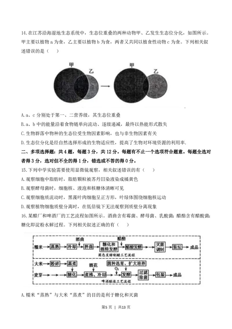 2023年高考生物试卷（江苏）（空白卷）_生物历年高考真题_新&middot;PDF版2008-2025&middot;高考生物真题_生物（按年份分类）2008-2025_2023&middot;高考生物真题