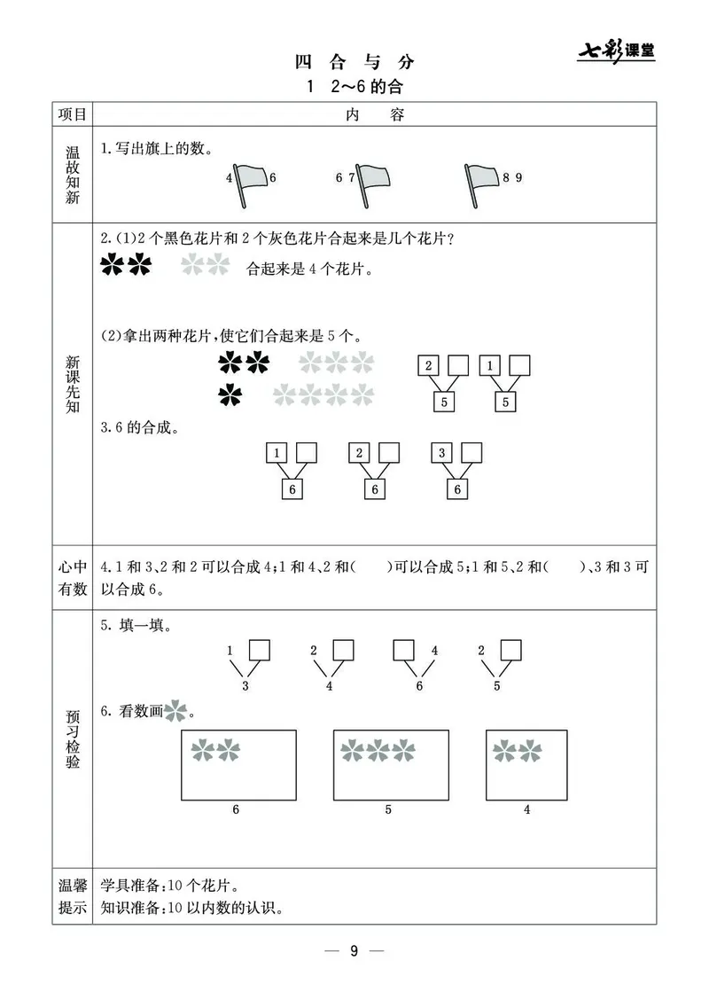 《七彩课堂》预习卡-数学1年级上册（JJ）_一年级上下册资料_小学一年级学习资料-25年更新版_1-03、小学一年级数学上册_冀教版_10、电子书籍