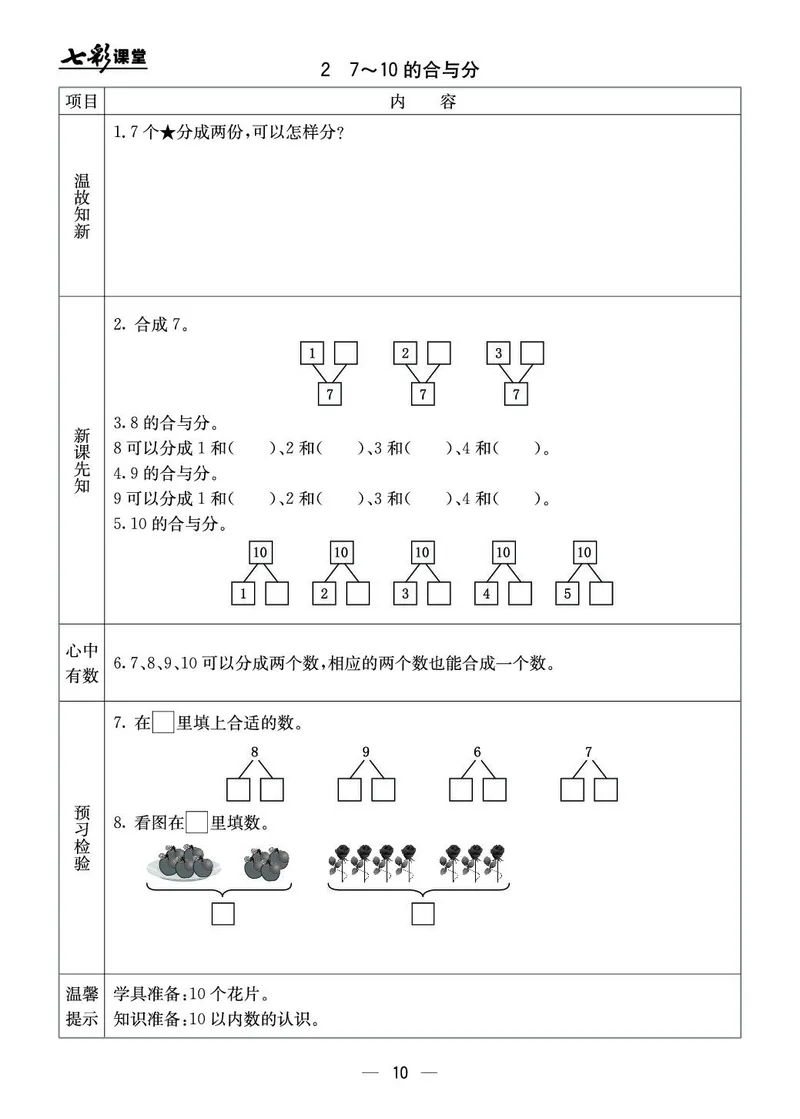 《七彩课堂》预习卡-数学1年级上册（JJ）_一年级上下册资料_小学一年级学习资料-25年更新版_1-03、小学一年级数学上册_冀教版_10、电子书籍