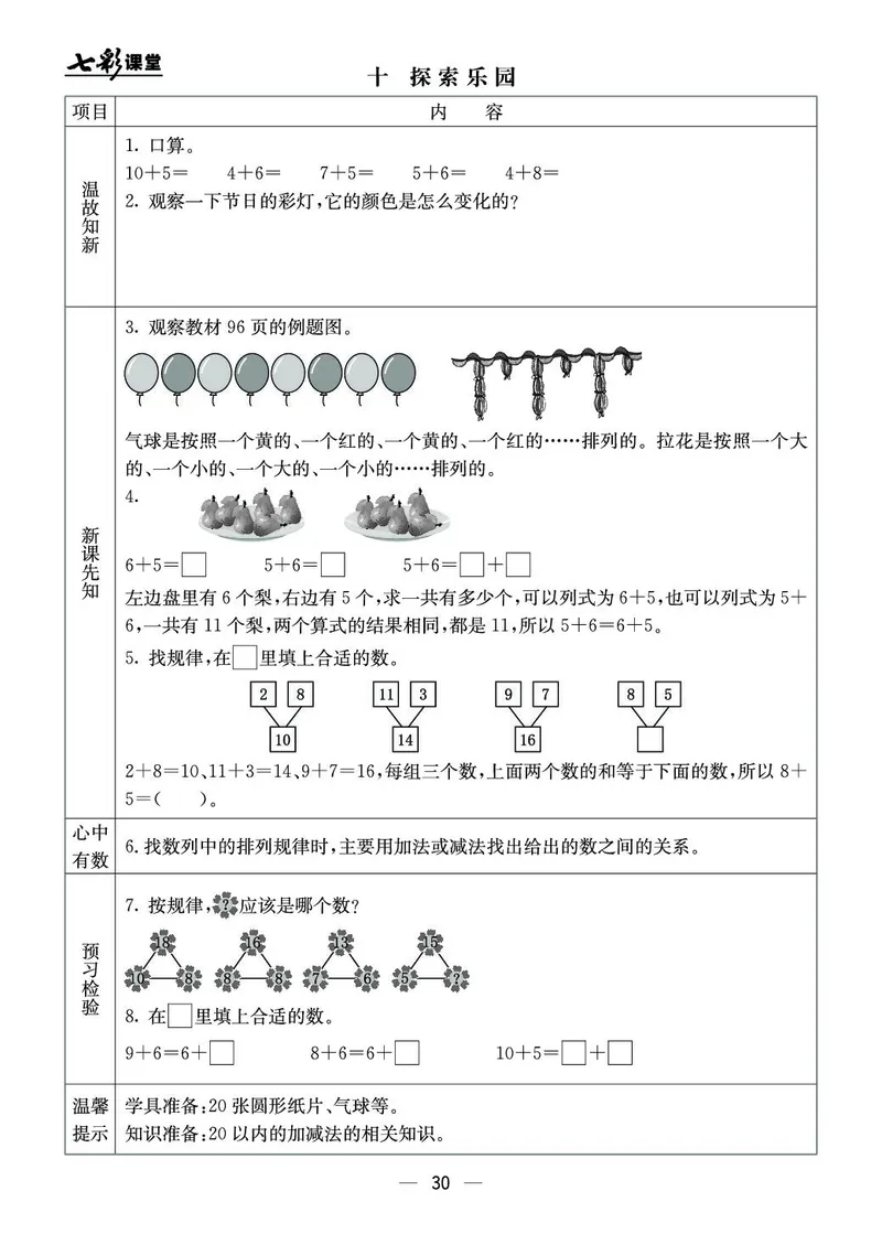 《七彩课堂》预习卡-数学1年级上册（JJ）_一年级上下册资料_小学一年级学习资料-25年更新版_1-03、小学一年级数学上册_冀教版_10、电子书籍