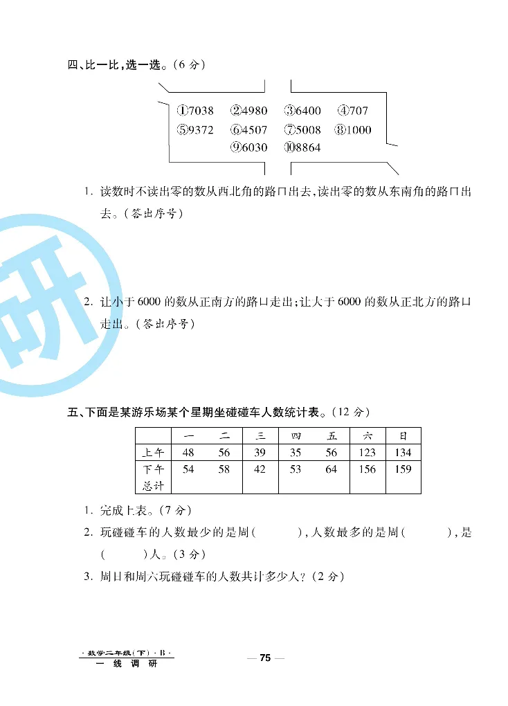 《一线调研卷》数学2年级下册（BS）_二年级上下册资料_小学二年级学习资料-25年更新版_2-04、小学二年级数学下册_2-4-2、练习题、作业、试题、试卷_北师大版_电子册类