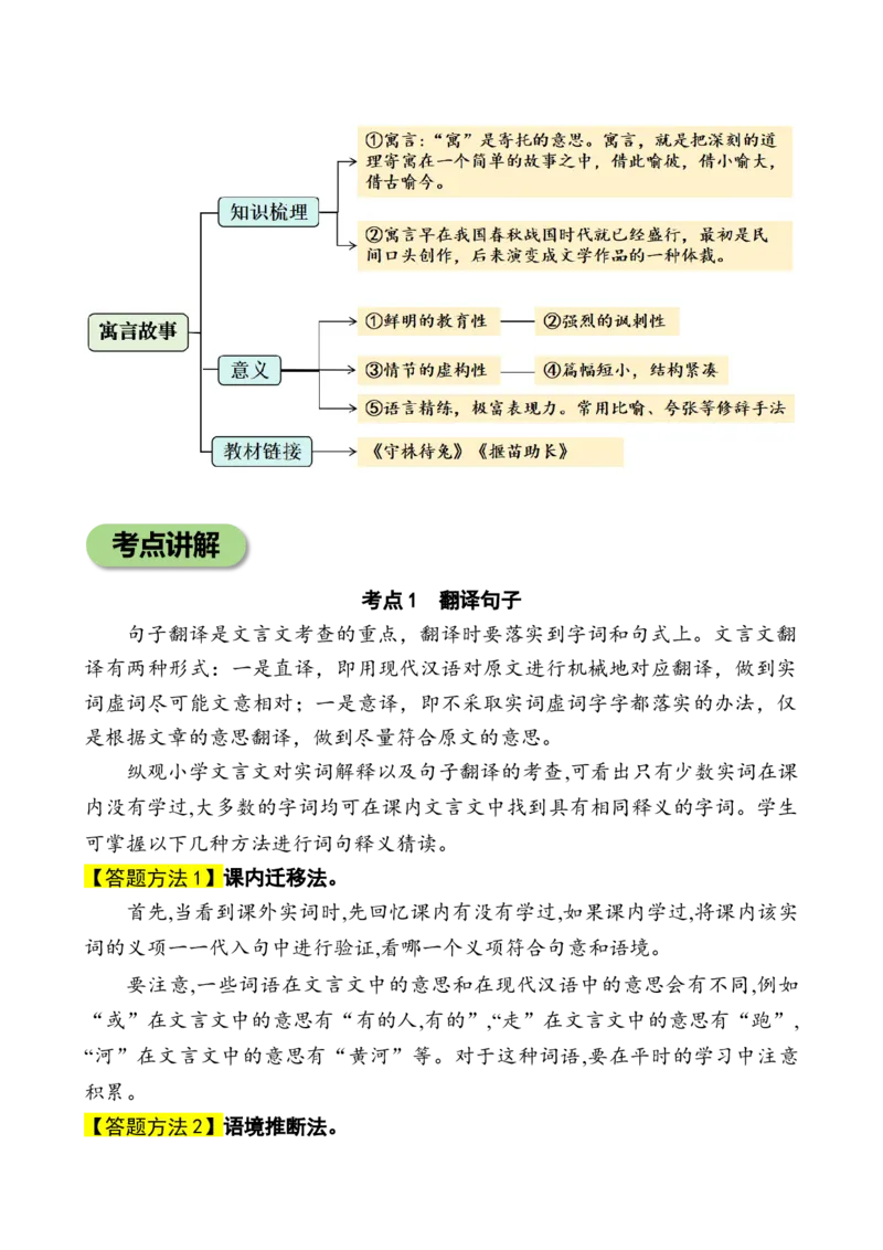 专题2寓言故事小学语文小古文专项训练（教师版）-25页_一年级语文下册（统编版）_小古文_2024年秋季念念不忘版