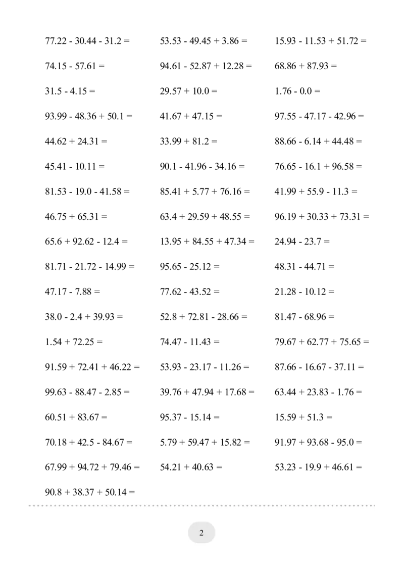 ▲口算题（小数的加减法）连打版_小学数学口算计算速算练习1（1-6）题目类型全_四年级_口算4年级下册11500题_4下口算题（小数的加减法）3000题