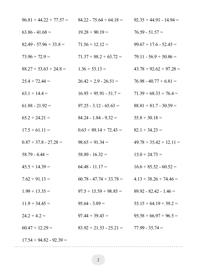 ▲口算题（小数的加减法）连打版_小学数学口算计算速算练习1（1-6）题目类型全_四年级_口算4年级下册11500题_4下口算题（小数的加减法）3000题