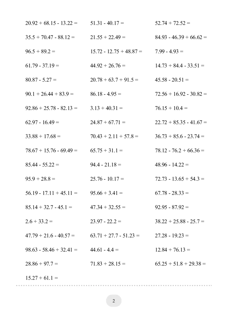 ▲口算题（小数的加减法）连打版_小学数学口算计算速算练习1（1-6）题目类型全_四年级_口算4年级下册11500题_4下口算题（小数的加减法）3000题